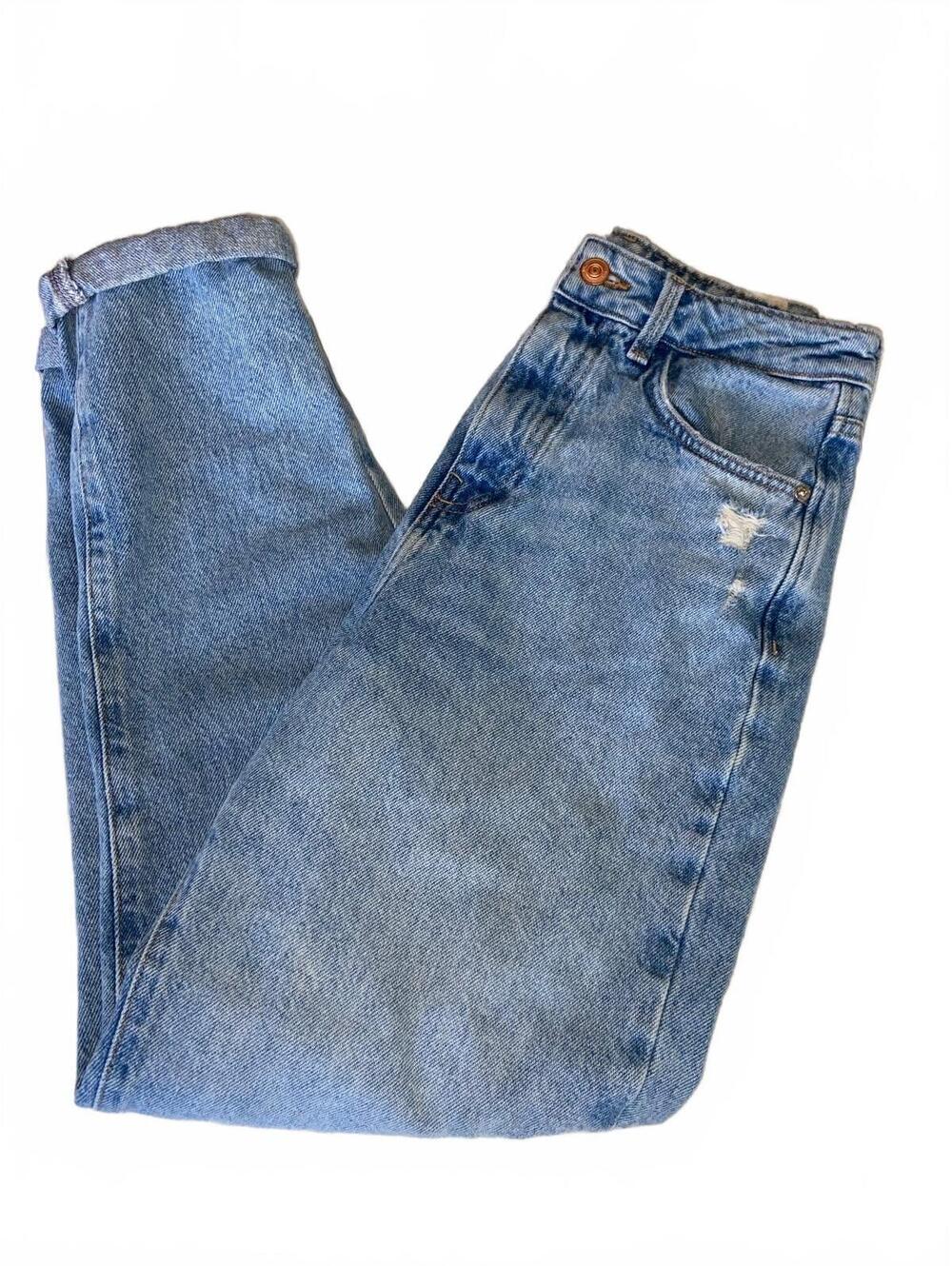 Zara Light Blue Mom Jeans with Distressed Details